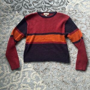 Vintage Rangoli Colorblock Wool Ribbed Sweater Purple Red Orange Medium